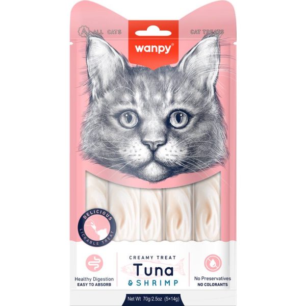 5 FOR $11: Wanpy Creamy Tuna & Shrimp Liquid Cat Treats 70g Online