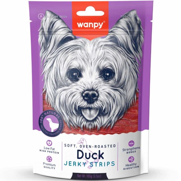 3 FOR $10.50: Wanpy Soft Oven Roasted Duck Jerky Strips Dog Treats 100g Online now