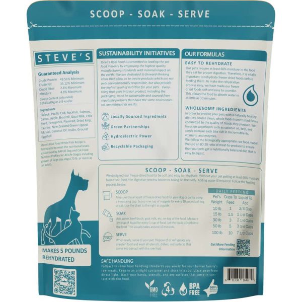 BUNDLE DEAL+FREE WIPES : Steve s Real Food White Fish Grain-Free Freeze-Dried Raw Food For Cats & Dogs 20oz Cheap