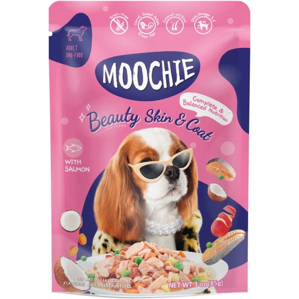 31% OFF: Moochie Beauty Skin & Coat Salmon Grain-Free Adult Pouch Dog Food 85g x 12 For Cheap