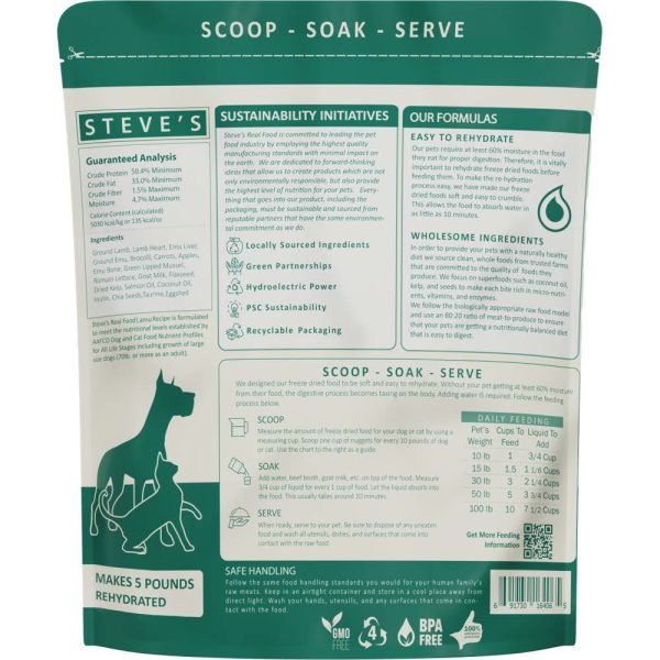 BUNDLE DEAL+FREE WIPES : Steve s Real Food Lamu Grain-Free Freeze-Dried Raw Food For Cats & Dogs 20oz Discount