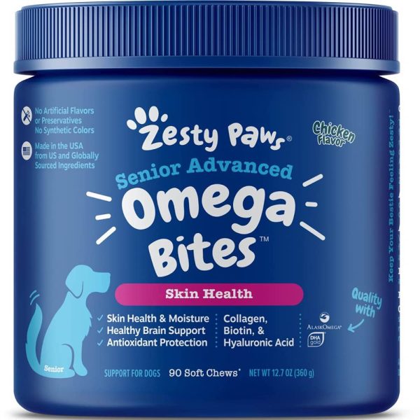 10% OFF: Zesty Paws Senior Advanced Omega Bites Chicken Flavor Dog Supplement Chews 90ct Cheap