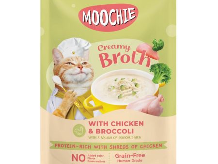 20% OFF: Moochie Creamy Broths With Chicken & Broccoli Grain-Free Pouch Cat Food 40g x 16 on Sale