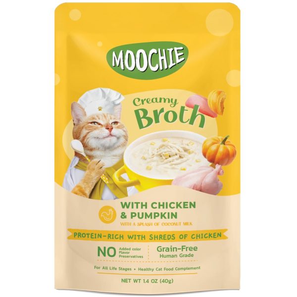 20% OFF: Moochie Creamy Broths With Chicken & Pumpkin Grain-Free Pouch Cat Food 40g x 16 Online now