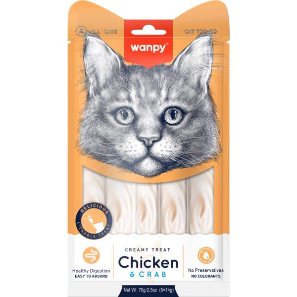 4 FOR $9: Wanpy Creamy Chicken & Crab Liquid Cat Treats 70g Sale