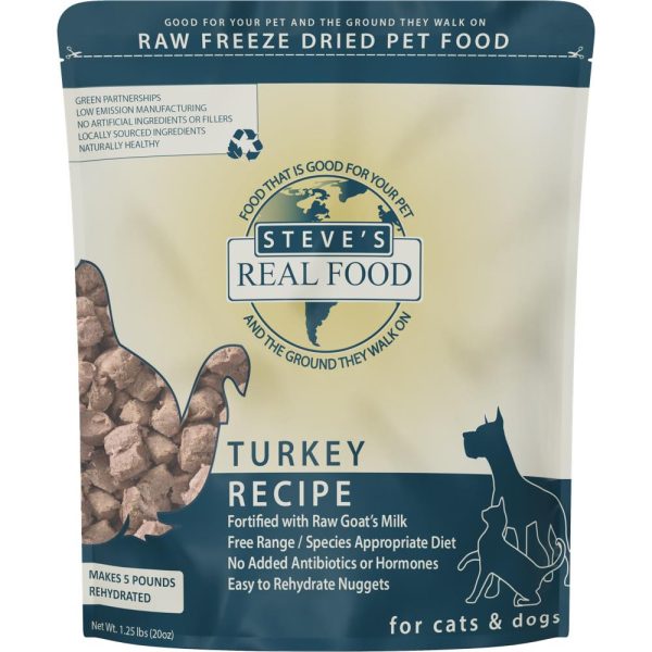 BUNDLE DEAL+FREE WIPES : Steve s Real Food Turkey Grain-Free Freeze-Dried Raw Food For Cats & Dogs 20oz For Discount