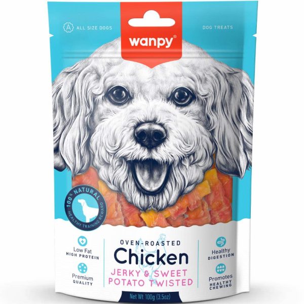 3 FOR $10.50: Wanpy Oven-Roasted Chicken Jerky & Sweet Potato Twists Dog Treats 100g For Sale