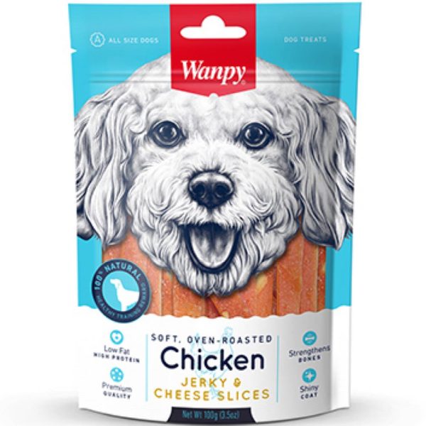 3 FOR $10.50: Wanpy Oven-Roasted Chicken Jerky & Cheese Slices Dog Treats 100g Supply