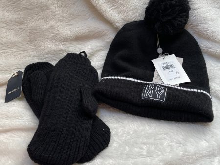 “Keep Warm” Hat Attack Black Cozy Mittens with Fleece Lining (one size) & DKNY Black Pom Pom Hat Sale