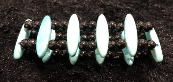 Turquoise Color and Black Bead Stretch Bracelet For Cheap