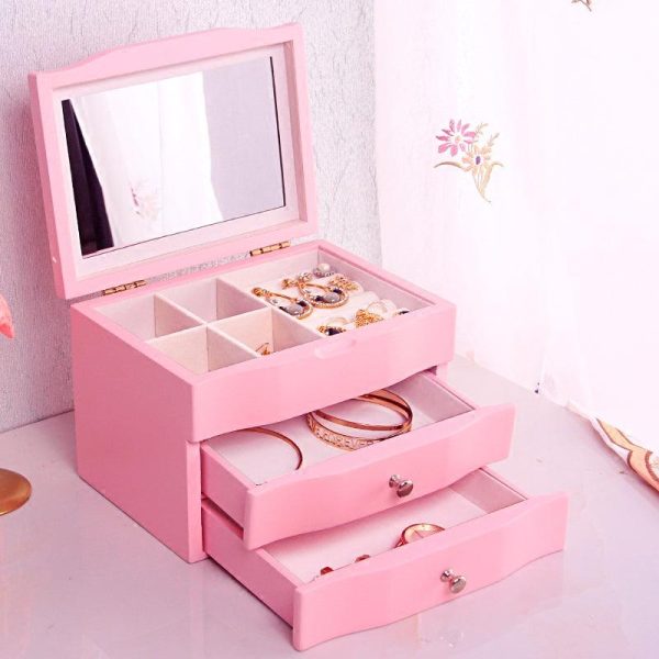 Wooden Jewelry Box with Mirror Discount