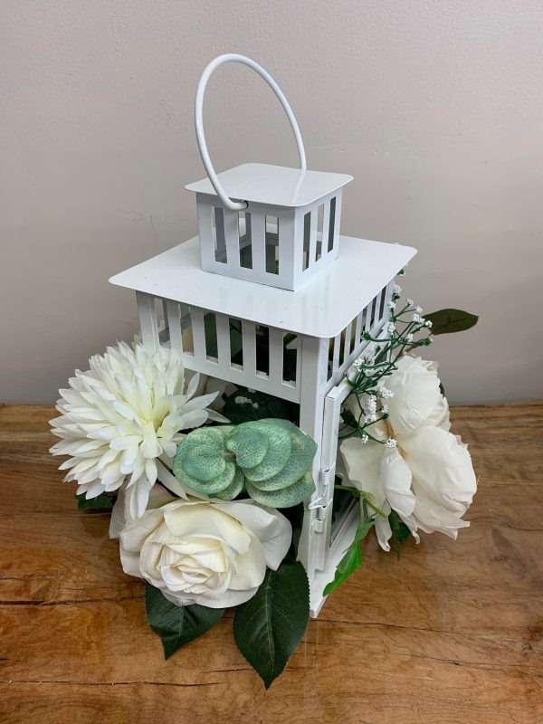 White Flowers Lantern Centerpiece For Discount