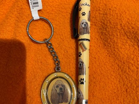 “Cocker Spaniel” Spinning Keychain & Pen Set For Cheap