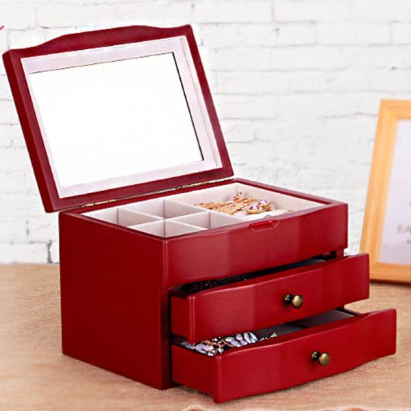 Wooden Jewelry Box with Mirror Discount