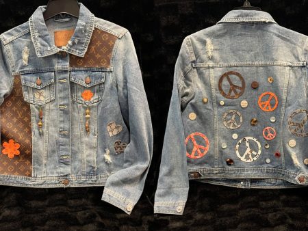 Hand Made (no two alike) Repurposed Designer Denim Jacket (spot clean only) Size Large Hot on Sale