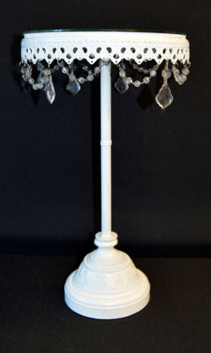 18  Tall Cake Stand With White Round Hanging Crystals For Discount