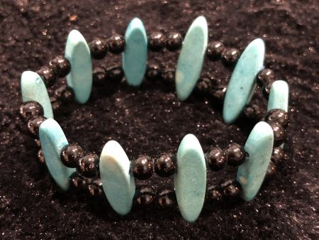 Turquoise Color and Black Bead Stretch Bracelet For Cheap