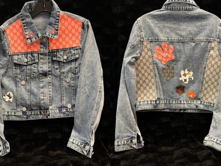 Hand Made (no two alike) Repurposed Designer Denim Jacket (spot clean only) Size Medium on Sale