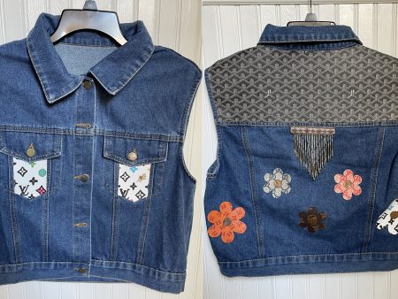 Hand Made (no two alike) Repurposed Designer Denim Vest (spot clean only) Size Medium Cheap