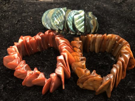 Set of Three Wide Stretch Shell Bracelets on Sale