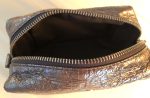 TORY BURCH Dark Silver Metallic Leather Cosmetic Bag For Cheap