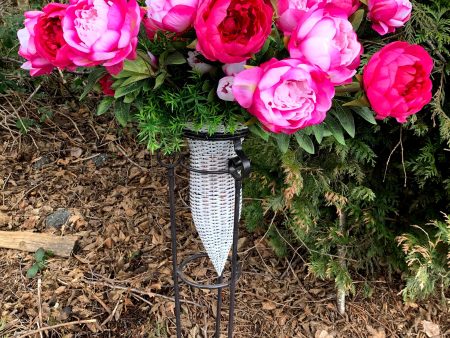 Cerise Peonies in a Wicker Cone Stand For Sale