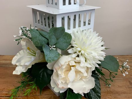 White Flowers Lantern Centerpiece For Discount