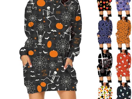 Halloween Print Long Hoodie Online now